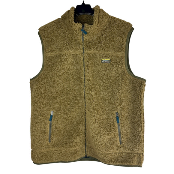 LL Bean Mountain Pile Fleece Vest Sherpa Zip Pockets Fatigue Green Mens XXL Tall - Picture 2 of 14